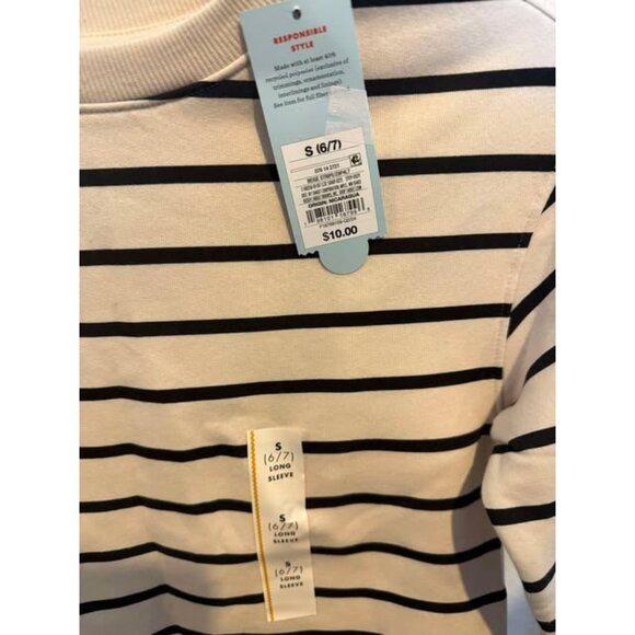 Boys Beige & Black Striped Fleece Crew Neck Sweatshirt Cat & Jack™ S Husky Long - Picture 2 of 2